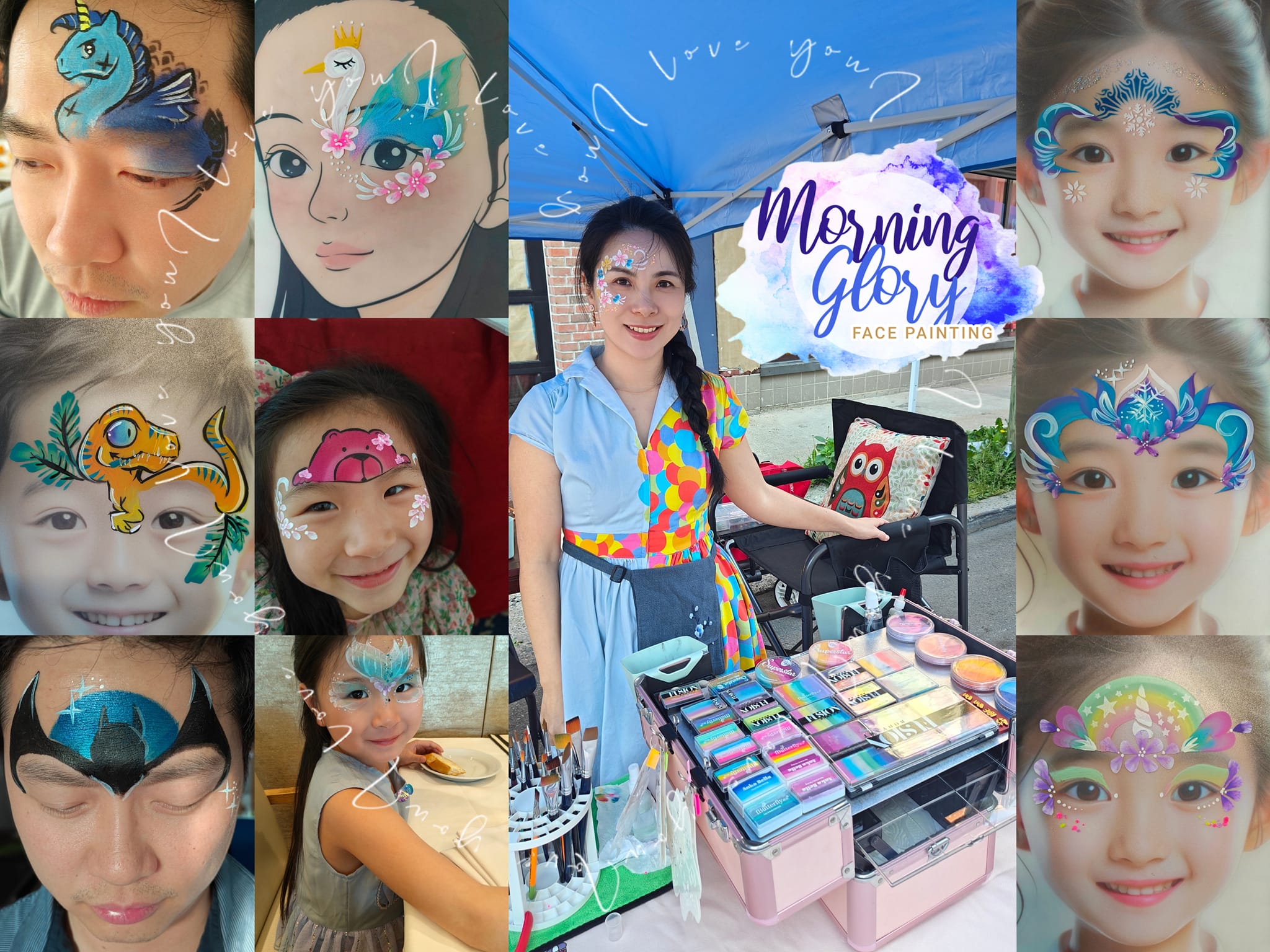 Morning Glory Face Painting Collage